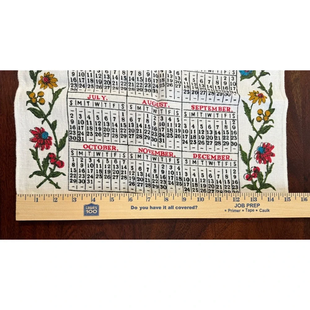 Vintage 1967 Luther Travis Linen Calendar Tea Towel Bless This House Mid Century